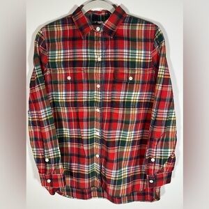 Madewell red blue green flannel button down sz M western plaid womens gorpcore